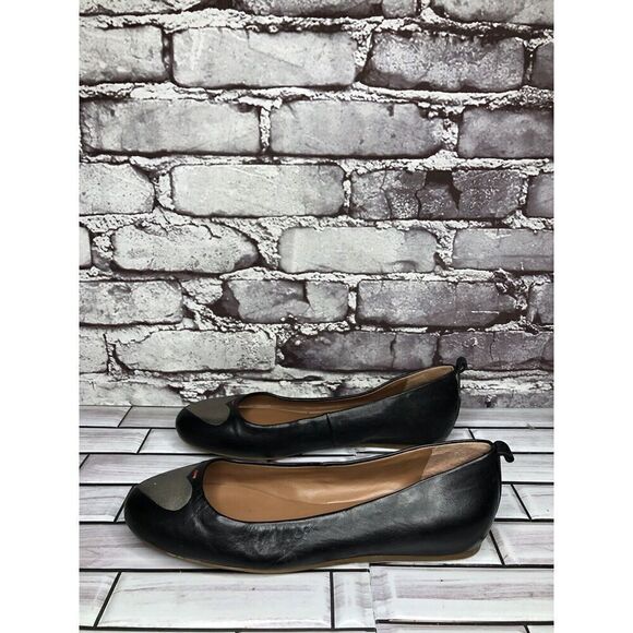 ED Ellen Degeneres Black Leather Lyssa Heart Ballet Flats Women Sz 7W US/37EU - Picture 11 of 16
